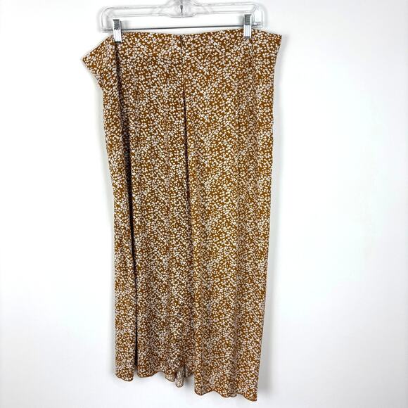 Shein Curve Floral Midi Skirt 1XL tan mustard gold ruffle cottage - Picture 3 of 5